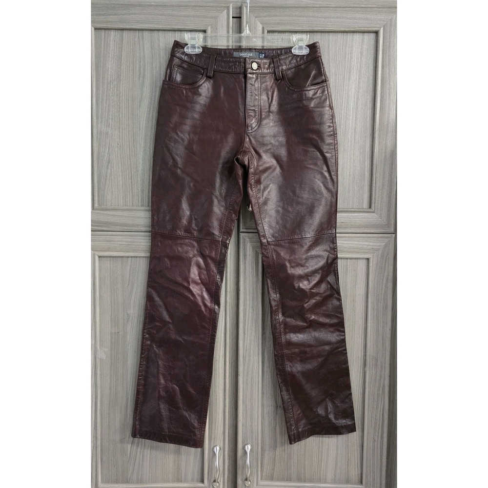 Gap Vintage 90s Women Brown Genuine Leather Bootcut Pants Sz 4 Y2K Biker Western